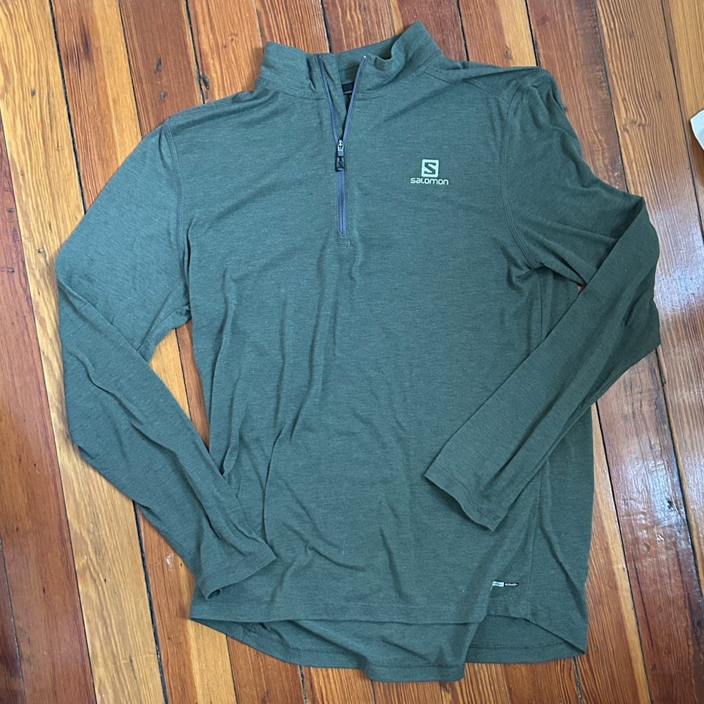 Mossy Green Salmon quarter zip base layer